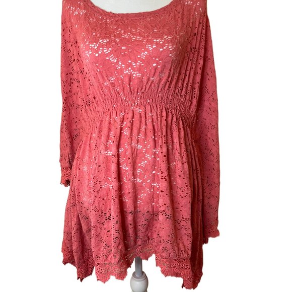 Passion Concepts Orange Lace Bat-wing Sleeves, Scoop neck Top Size Large - Picture 2 of 8